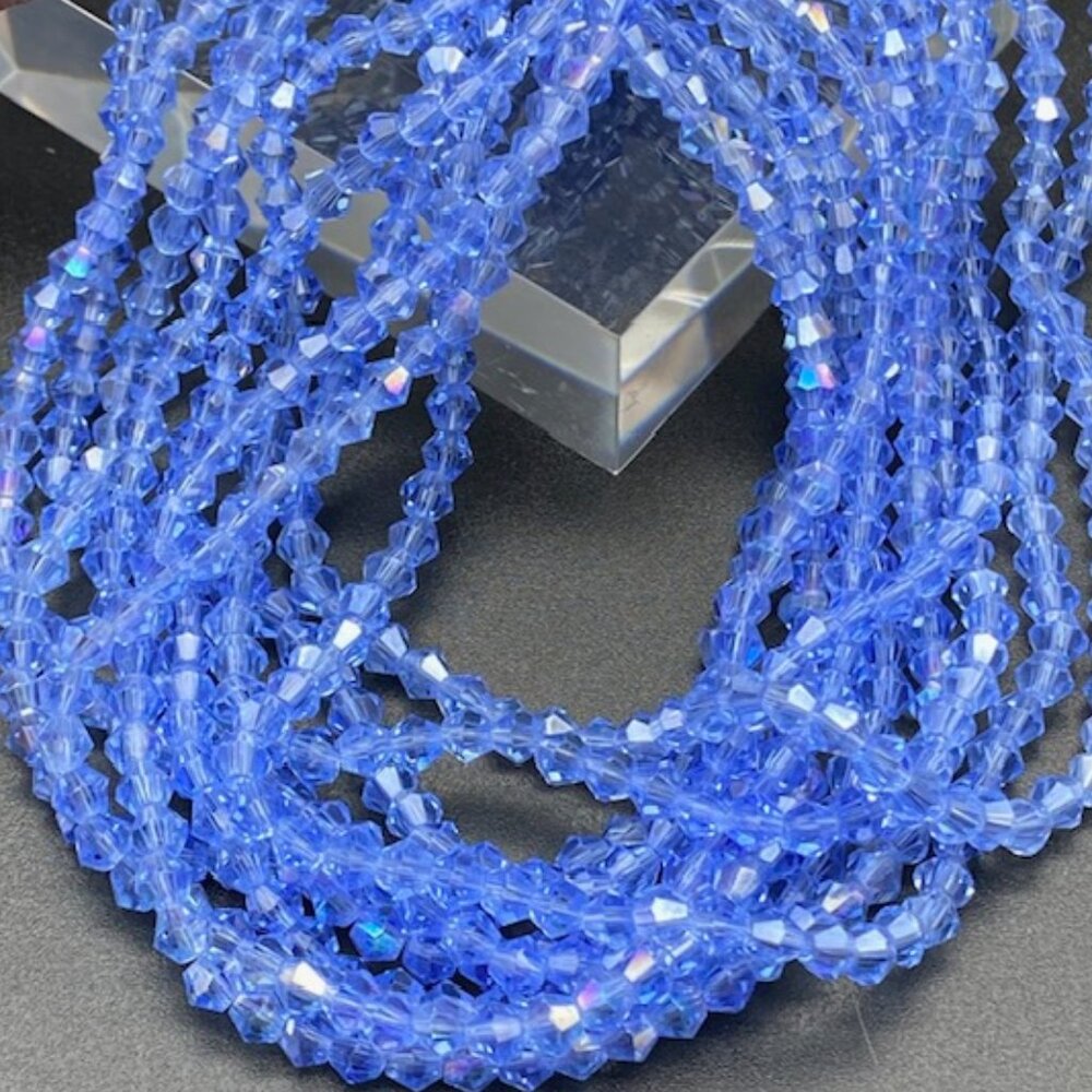 4mm Bicone Light Blue Electroplate Glass AB Color Plated Faceted Bead Strand